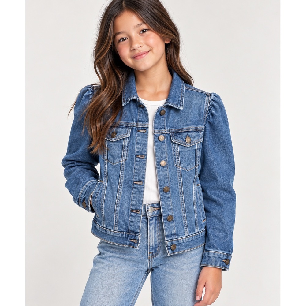 Gap Denim Puff Sleeve Jacket Classic Casual School XXL 14-16 Blue